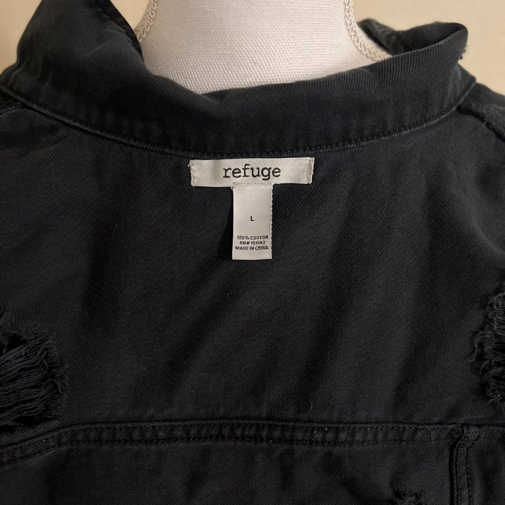 Unisex Black Refuge Distressed Jean Jacket Size Large - Picture 13 of 13